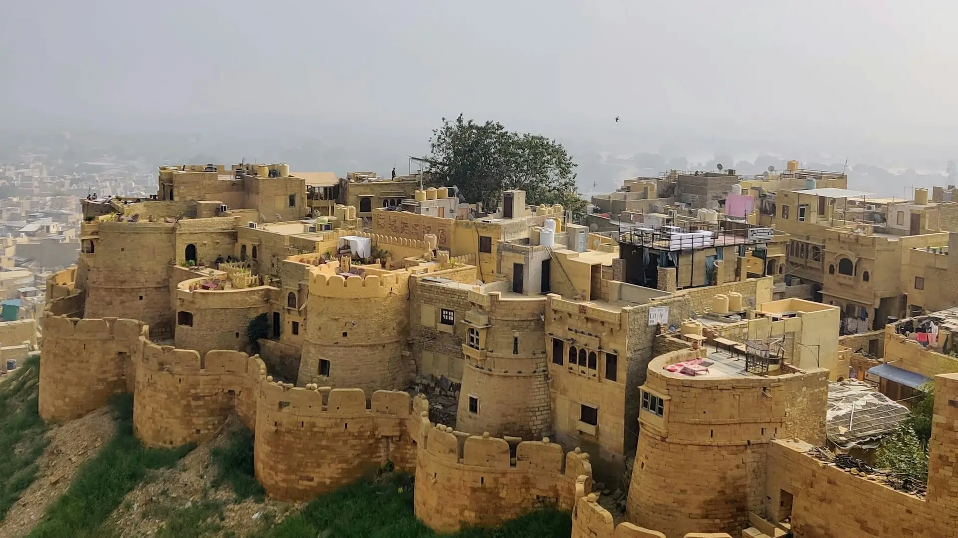 The golden sandstone rooftops of Jaisalmer seen from the fort