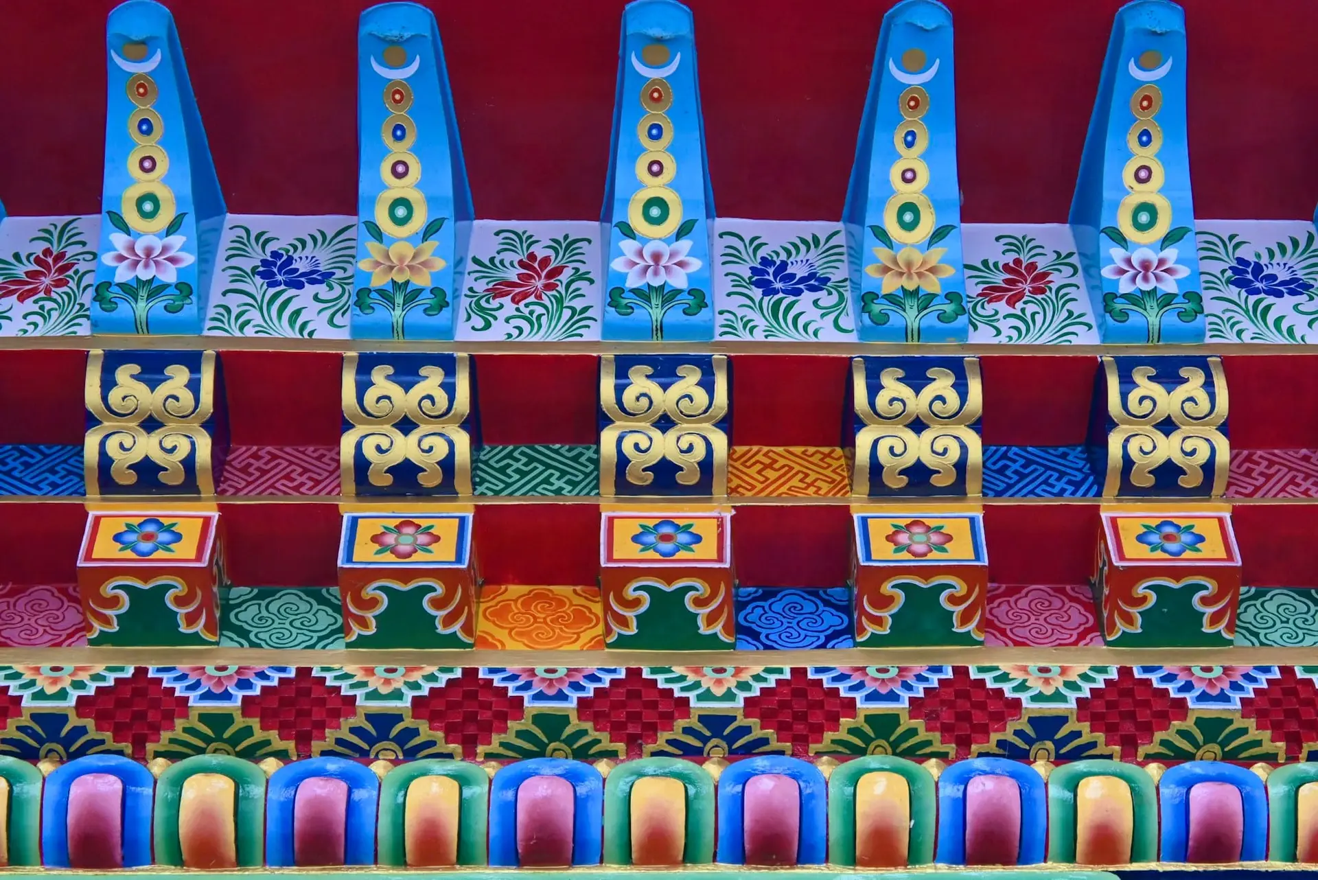 Painted beams and decorations at Enchey Monastery in Gangtok